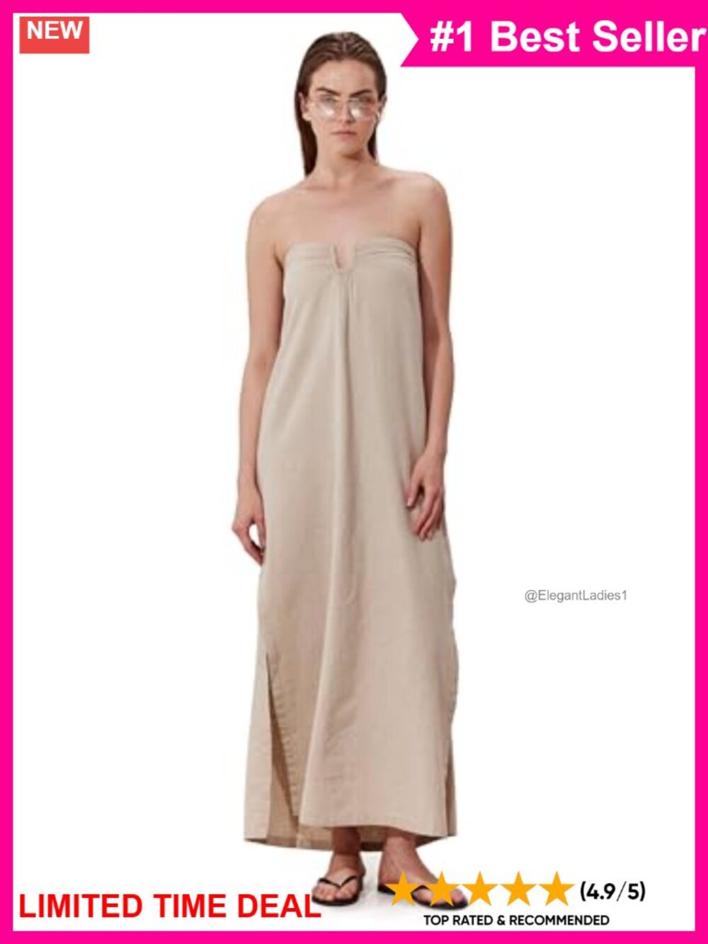 Cotton Linen Bandeau Midi Swim Cover-Up Dress with Removable Straps